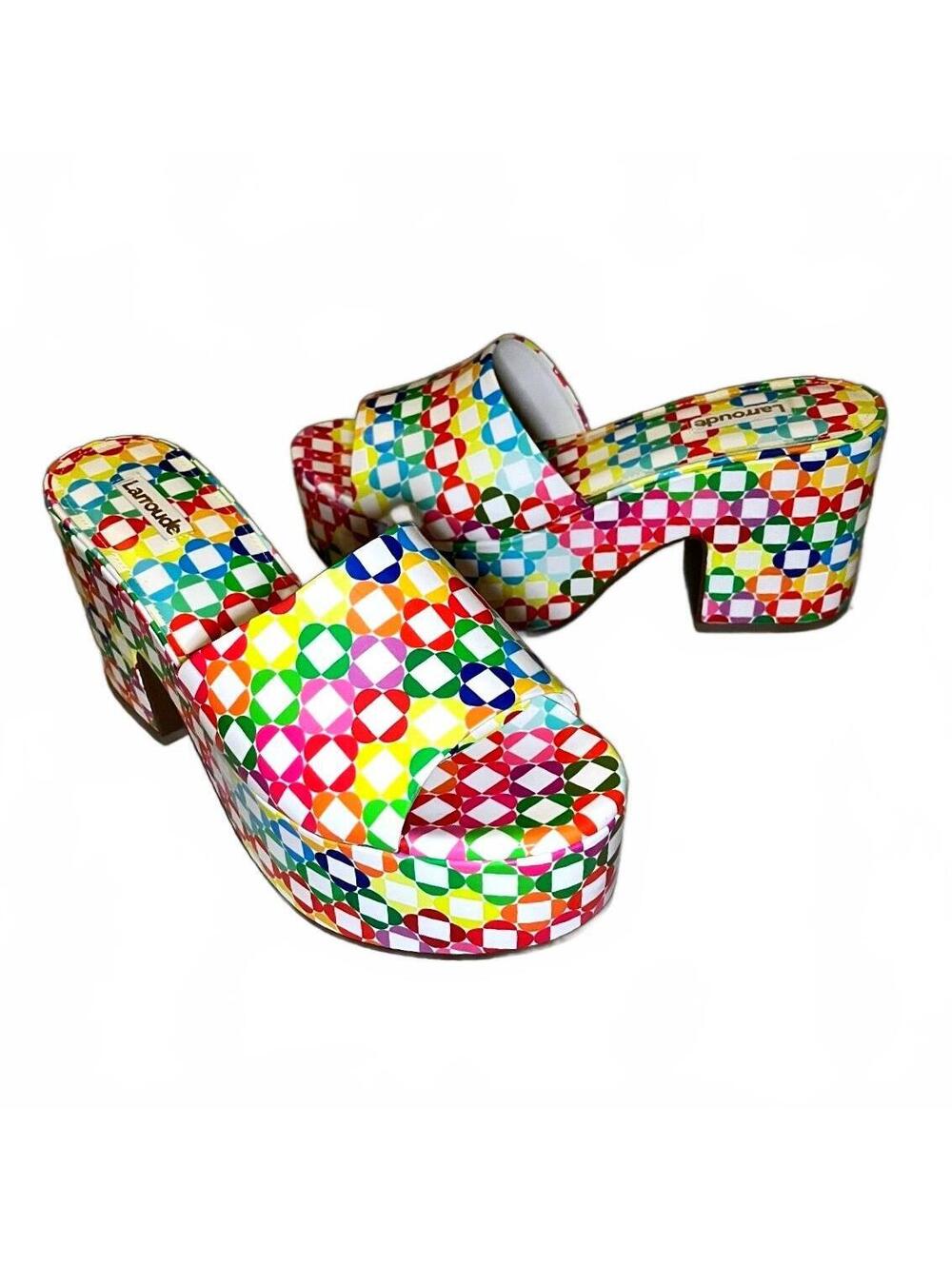 Larroudé Miso Miso 90MM Rainbow Monogram Platform Mules Size 10